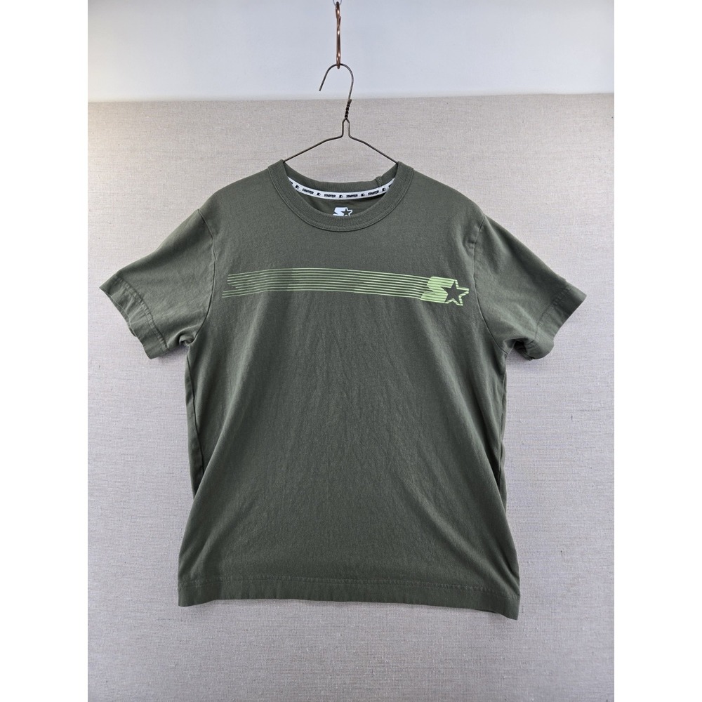 Starter T Shirt Mens Small Sports Tee Green Crewneck Logo Chest Stripe
